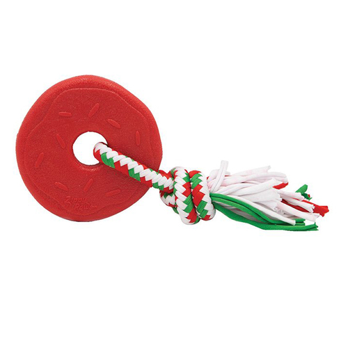 Zippy Paws Holiday Teether Donut Dog Chew Toy Red 20 x 10cm