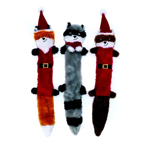Zippy Paws Holiday Skinny Peltz Santa Fox Raccoon Dog Squeaker Toy Large 3 Pack