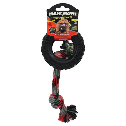 TireBiterII Paw Track Tire w/ Rope Interactive Play Dog Toy Small