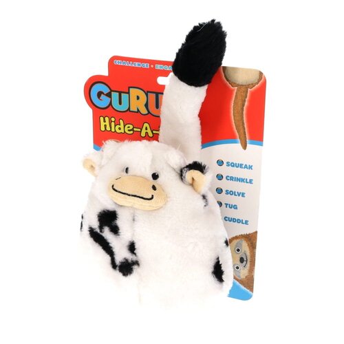 Guru Hide-A-Tail Cow Plush Dog Squeaker Toy Medium 32 x 15 x 16cm