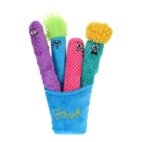 Guru Fry Guys 4 Fry Guys + Fry Holder Dog Squeaker Toy 5 Piece Set Medium