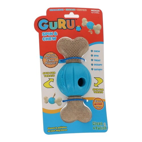 Guru Spin & Chew Bone Bacon Treat Dispenser Dog Toy Medium 18 x 7.5 x 7cm