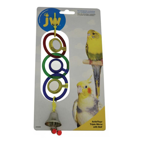 JW Pet Insight Activitoys Triple Mirror w/ Bell Bird Toy for Small Birds