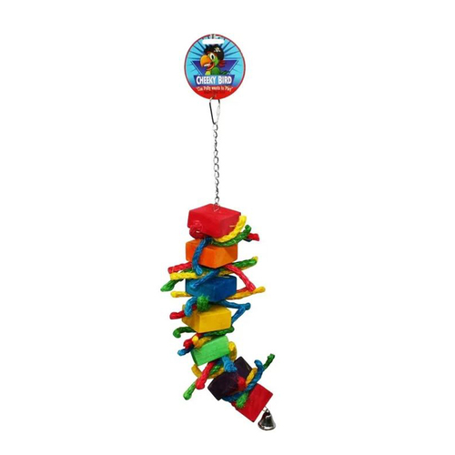 Cheeky Bird Block & Rope Wooden Bird Toy w/ Bell Medium