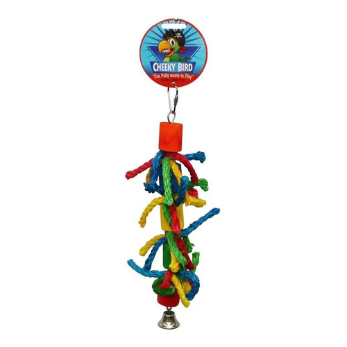 Cheeky Bird Cylinder & Rope Wooden Bird Toy w/ Bell Medium
