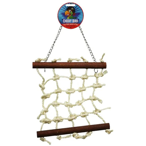Cheeky Bird Natural Rope Lattice Hanging Wooden Bird Toy Small