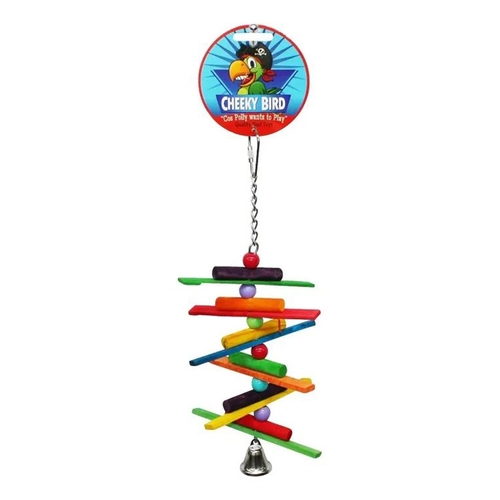 Cheeky Bird Spiral Sticks Hanging Wooden Bird Toy w/ Bell Small