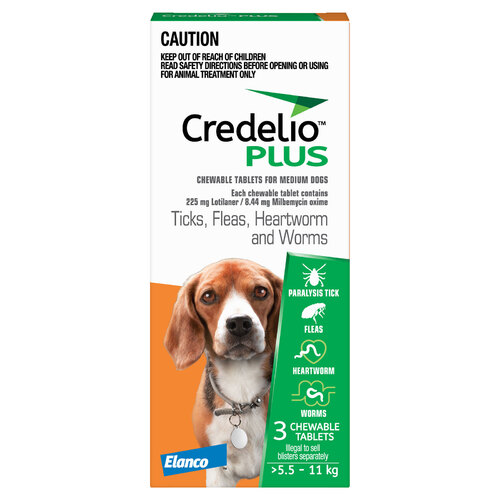 Credelio Ticks Fleas & Worms Treatment Chew Tabs for Dogs 5.5-11kg Orange 3 Pack