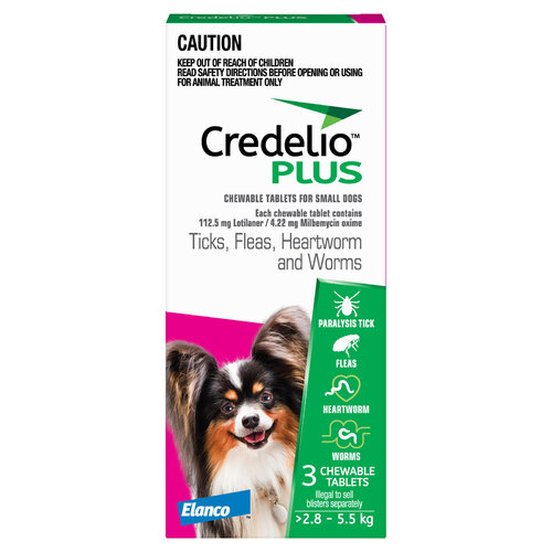 Credelio Ticks Fleas & Worms Treatment Chew Tabs for Dogs 2.8-5.5kg Pink 3 Pack