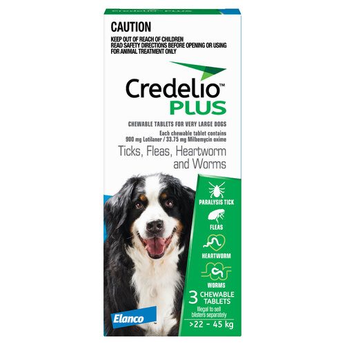Credelio Ticks Fleas & Worms Treatment Chew Tabs for Dogs 22-45kg Blue 3 Pack
