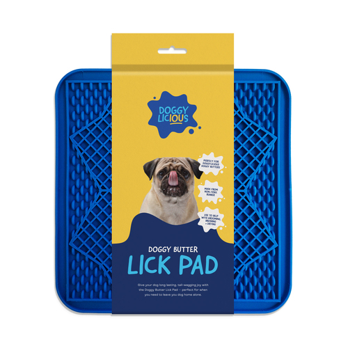 Doggylicious Doggy Butter Lick Pad Non-Toxic Flexible Dog Mat Blue