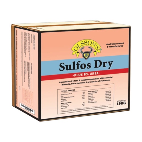 Olssons Sulfos + 8% Urea Dry Feed & Stubble Supplement for All Ruminants 19kg