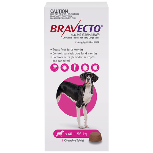 Bravecto Dog 3 Month Chew Tick & Flea Treatment 40-56kg Extra Large Purple
