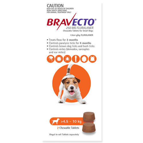 Bravecto Dog 6 Month Chew Tick & Flea Treatment 4.5-10kg Small Orange