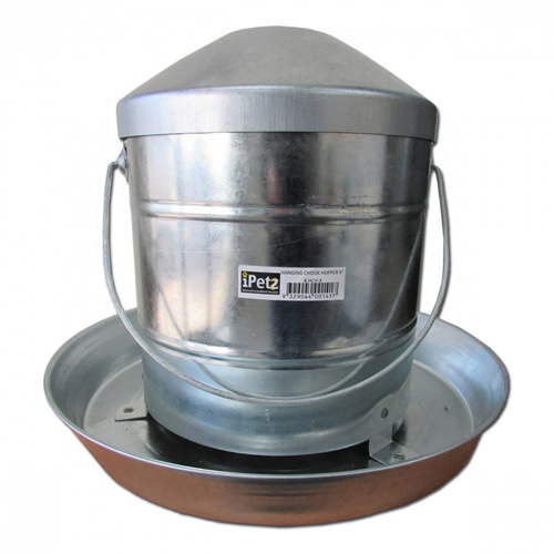 iPetz Galvanised Chicken Hopper Hanging Food Feeder 9 Inch 