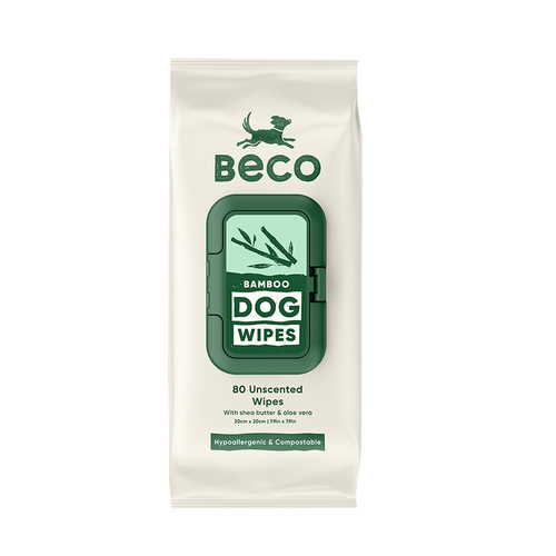 Beco Bamboo Hypoallergenic & Compostable Dog Wipes Unscented 80 Pack