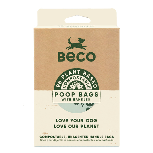 Beco Bags Compostable Dog Poop Bags w/ Handles Unscented 96 Pack