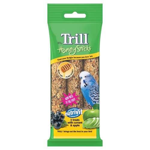 Trill Honeysticks Tasty Treats Bird Food for Budgies 105g 8 Pack