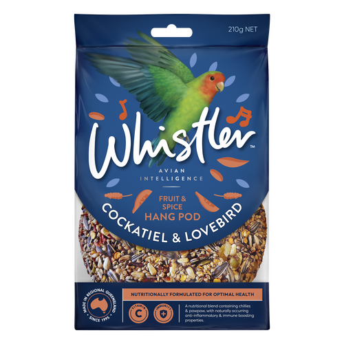 Whistler Cockatiel & Lovebird Hang Pod Bird Treat Fruit & Spice 8 x 210g
