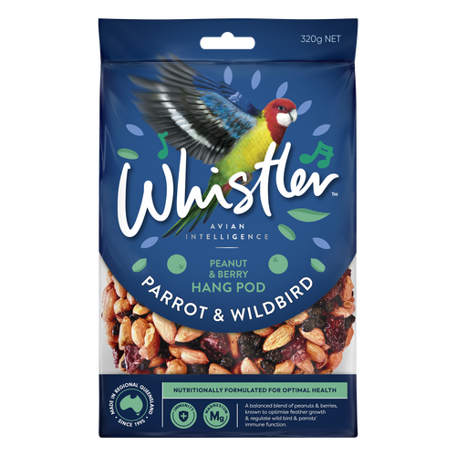 Whistler Parrot & Wildbird Hang Pod Bird Food Peanut & Berry 8 x 320g
