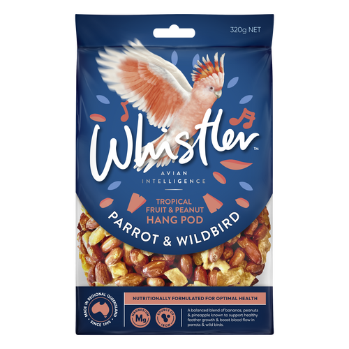 Whistler Parrot & Wildbird Hang Pod Bird Food Tropical Fruit & Peanut 8 x 320g