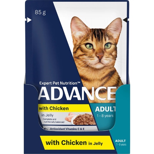 Advance Adult 1-8 Years Wet Cat Food with Chicken in Jelly Pouches 12 x 85g