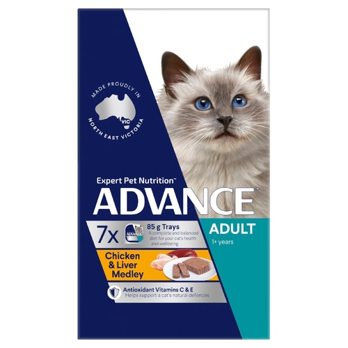 Advance Adult 1+ Years Wet Cat Food Chicken & Liver Medley 7 x 85g