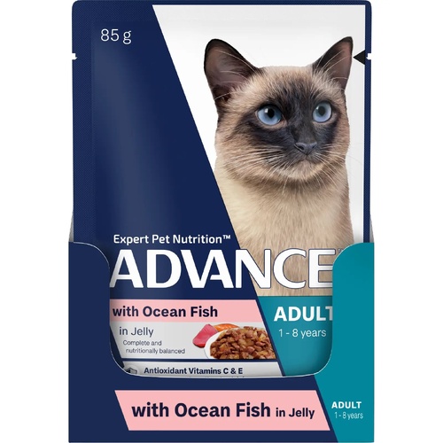 Advance Adult 1-8 Years Wet Cat Food with Ocean Fish in Jelly Pouches 12 x 85g
