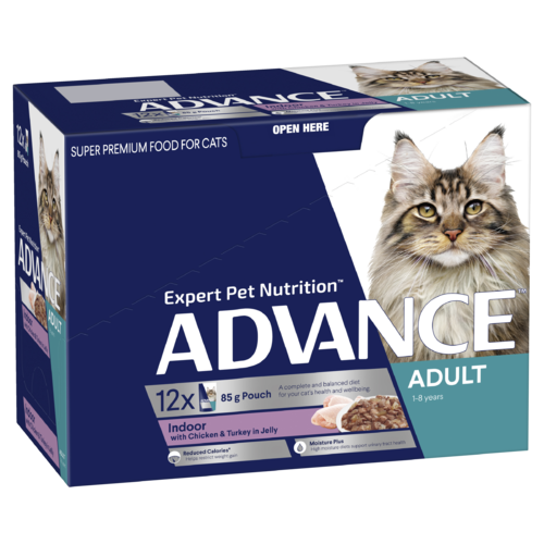 Advance Adult 1+ Indoor Wet Cat Food w/ Chicken & Turkey in Jelly 12 x 85g