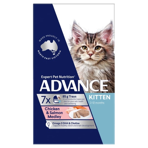 Advance Kitten 2-12 Months Wet Cat Food Chicken & Salmon Medley 7 x 85g