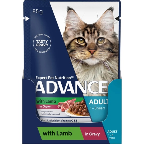Advance Adult 1-8 Years Wet Cat Food with Lamb in Gravy 12 x 85g