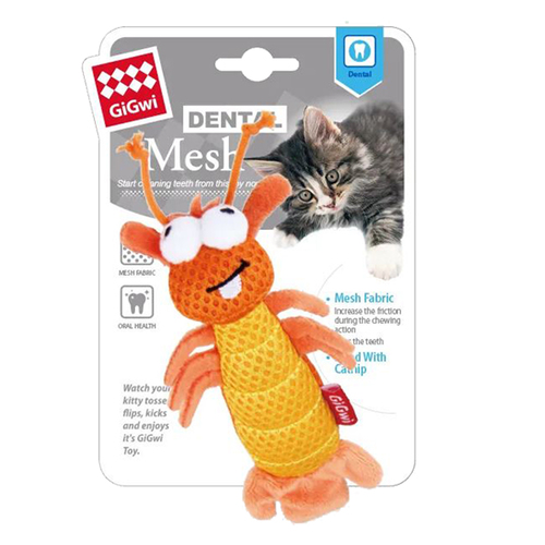 Gigwi Dental Mesh Shrimp w/ Catnip Interactive Cat Toy