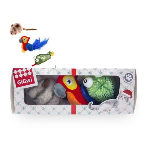 Gigwi Cat Christmas Gift Box Trio Interactive Play Cat Toy Set