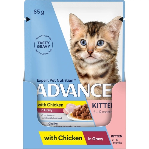 Advance Kitten 2-12 Months Wet Cat Food Chicken in Gravy 12 x 85g