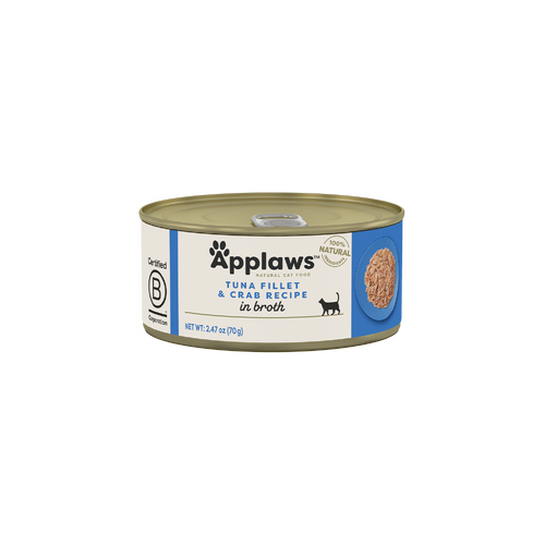 Applaws Adult Natural Wet Cat Food Tuna Fillet & Crab Recipe in Broth 24 x 70g