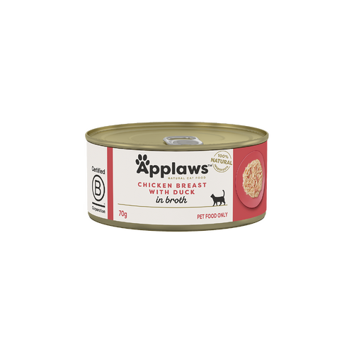 Applaws Adult Natural Wet Cat Food Chicken Breast with Duck in Broth 24 x 70g