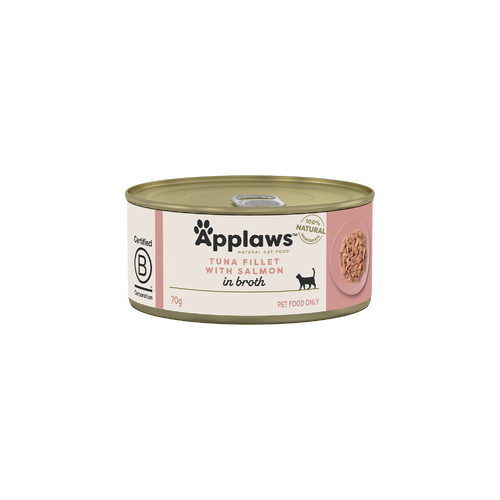 Applaws Adult Natural Wet Cat Food Tuna Fillet with Salmon in Broth 24 x 70g