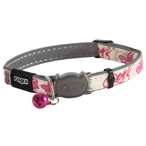 Rogz Glowcat Safeloc Polyester Cat Collar Pink Butterfly 11mm