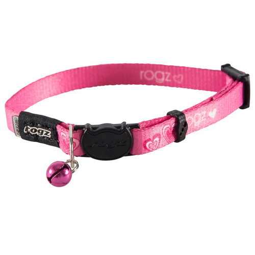 Rogz Kiddycat Safeloc Polyester Cat Collar Pink Hearts 8mm