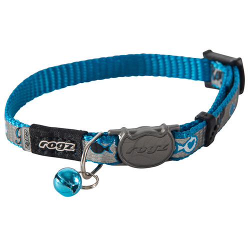 Rogz ReflectoCat Reflective Safeloc Cat Collar Blue Fish 8mm