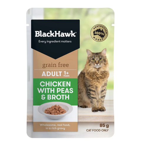 Black Hawk Adult Grain Free Cat Wet Food Chicken w/ Peas & Broth 12 x 85g