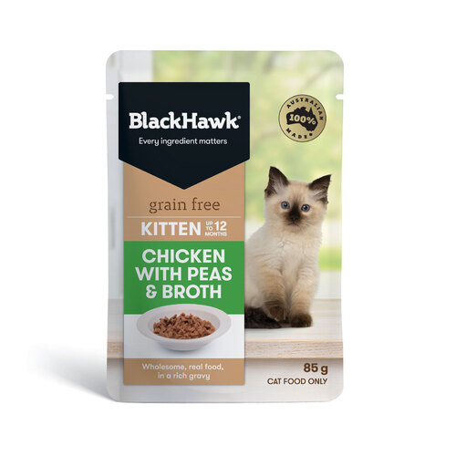 Black Hawk Kitten Grain Free Wet Cat Food Chicken w/ Peas & Broth 12 x 85g