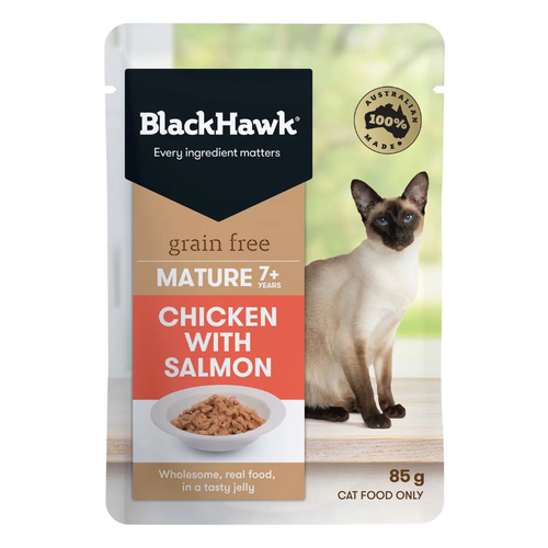 Black Hawk Mature Grain Free Cat Wet Food Chicken w/ Salmon 12 x 85g