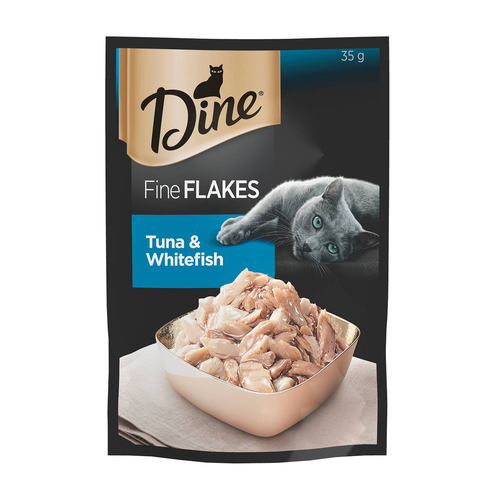 Dine Fine Flakes Wet Cat Food Tuna & Whitefish Pouch 35g x 12