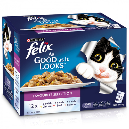 Felix Favourite Selection Cat Food Chicken Beef Salmon 85g x 12 