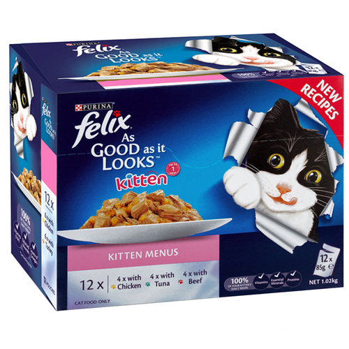 Felix Kitten Menus Cat Food Chicken Tuna Beef 85g x 12 