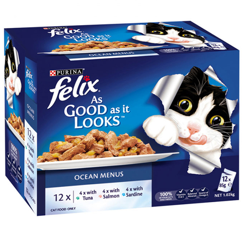 Felix Ocean Menus Cat Food Tuna Salmon Sardine 85g x 12 