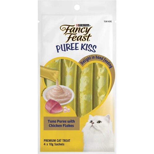 Fancy Feast Puree Kiss Cat Treat Tuna Puree w/ Chicken Flakes 4 x 10g