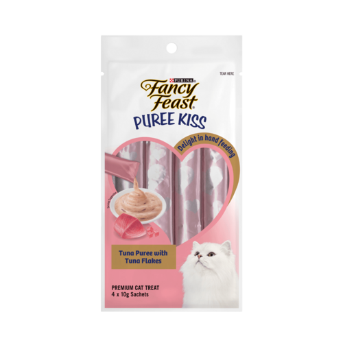 Fancy Feast Puree Kiss Cat Treat Tuna Puree w/ Tuna Flakes 4 x 10g