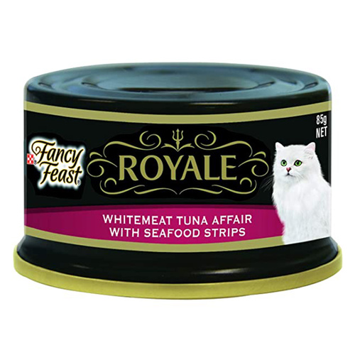 Fancy Feast Royale Wet Cat Food Whitemeat Tuna Affair & Seafood Strips 85g x 24 